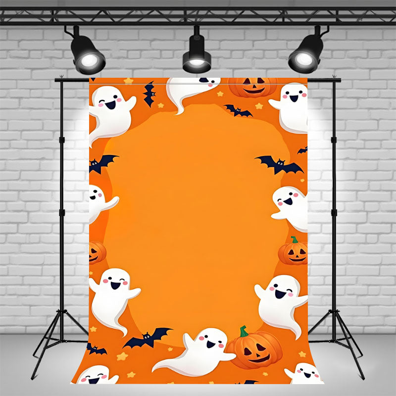 Cute Ghost Face Pumpkin Orange Photo Backdrop - Layoris
