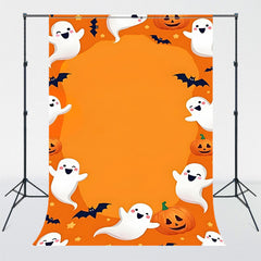 Cute Ghost Face Pumpkin Orange Photo Backdrop - Layoris