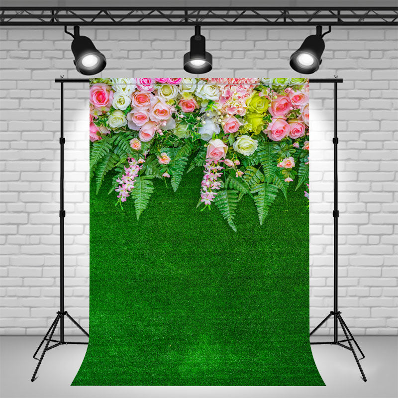 Flowers On Top Of Grass Wall Photo Backdrop - Layoris