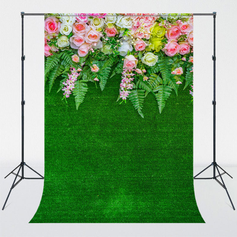 Flowers On Top Of Grass Wall Photo Backdrop - Layoris