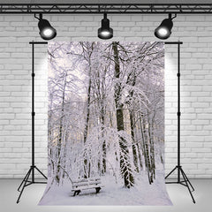Snow Covered Woods And Chairs Winter Backdrop - Layoris