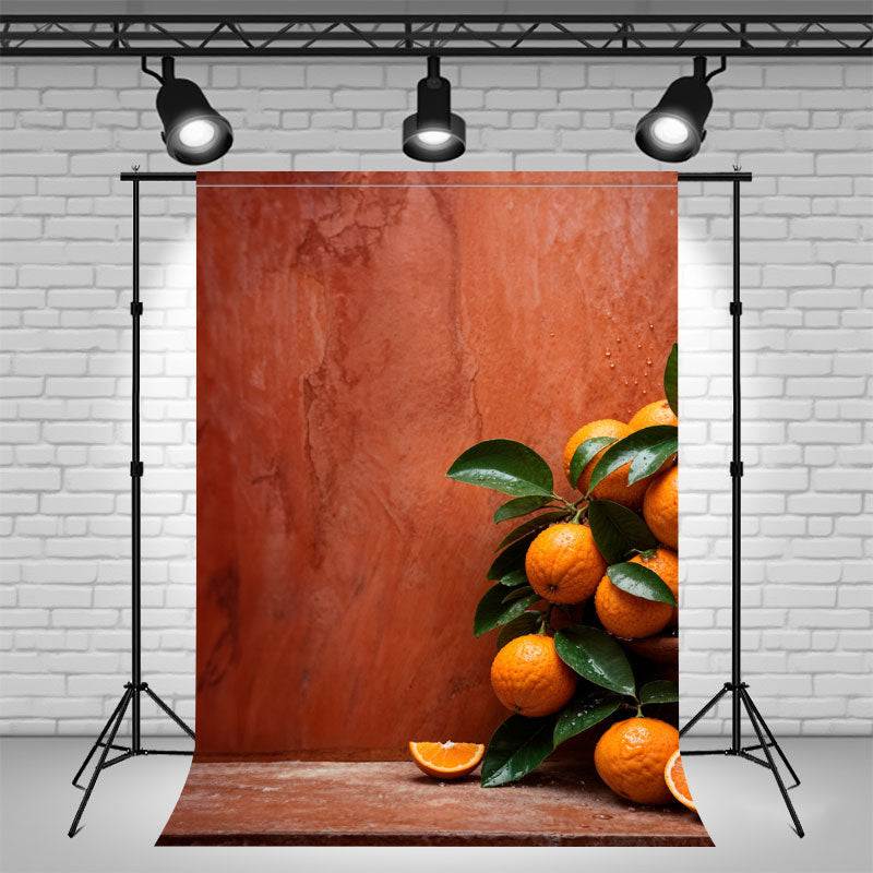 Red Wall Fresh Orange Fruit Photography Backdrop - Layoris