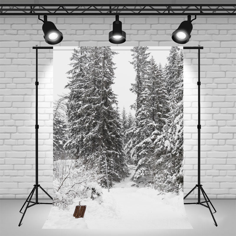 Snow Covered Pine Trees Winter Photography Backdrop - Layoris
