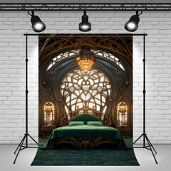 Classic Bedroom Green Bed Portrait Backdrop - Layoris
