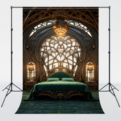 Classic Bedroom Green Bed Portrait Backdrop - Layoris