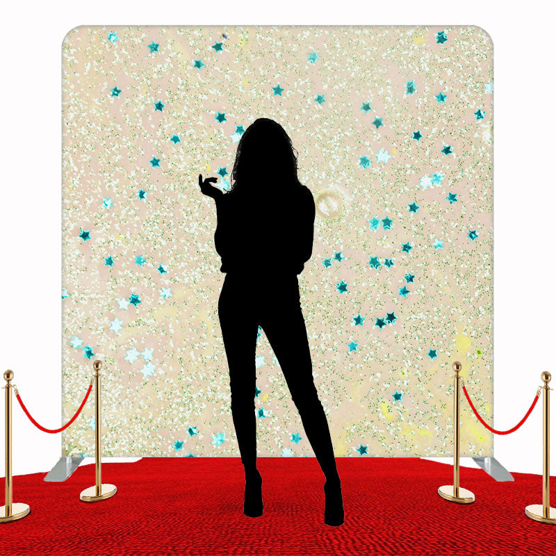 Blue Stars And Gold Glitter Double Sided Backdrop - Layoris