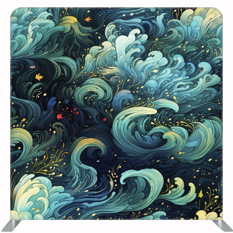 Blue Green Wave Painting Double Sided Backdrop - Layoris