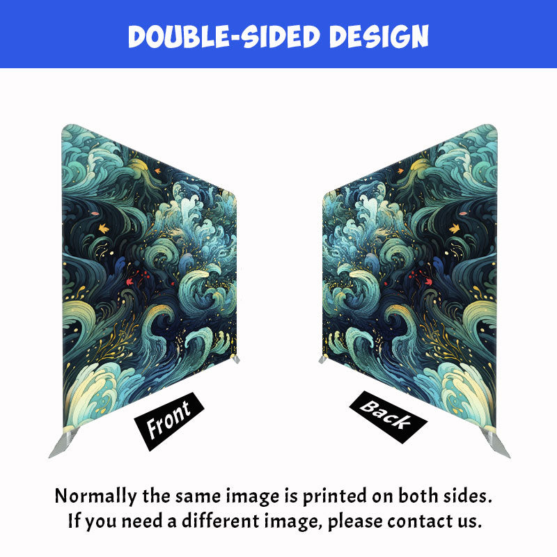 Blue Green Wave Painting Double Sided Backdrop - Layoris