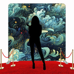 Blue Green Wave Painting Double Sided Backdrop - Layoris