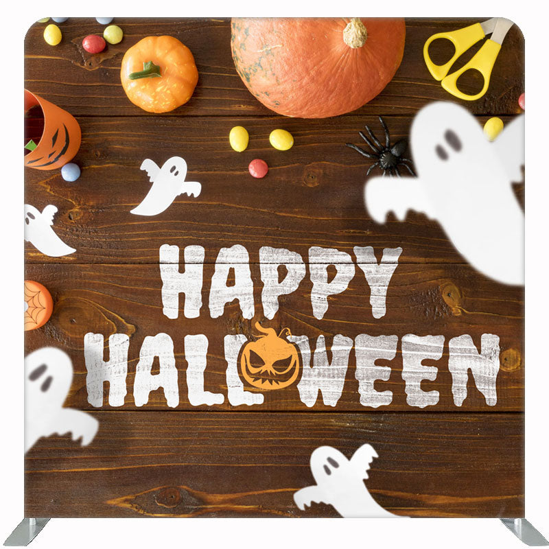 Happy Halloween Ghost Wood Grain Double Sided Backdrop - Layoris