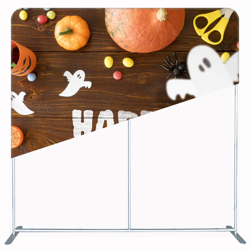 Happy Halloween Ghost Wood Grain Double Sided Backdrop - Layoris