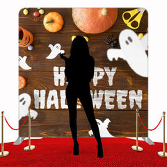 Happy Halloween Ghost Wood Grain Double Sided Backdrop - Layoris