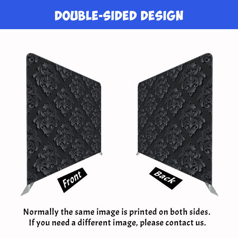 Black Retro Floral Pattern Double Sided Backdrop - Layoris