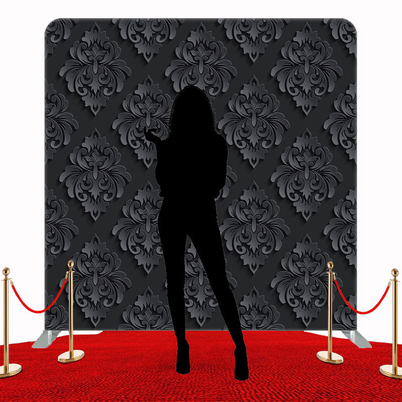 Black Retro Floral Pattern Double Sided Backdrop - Layoris