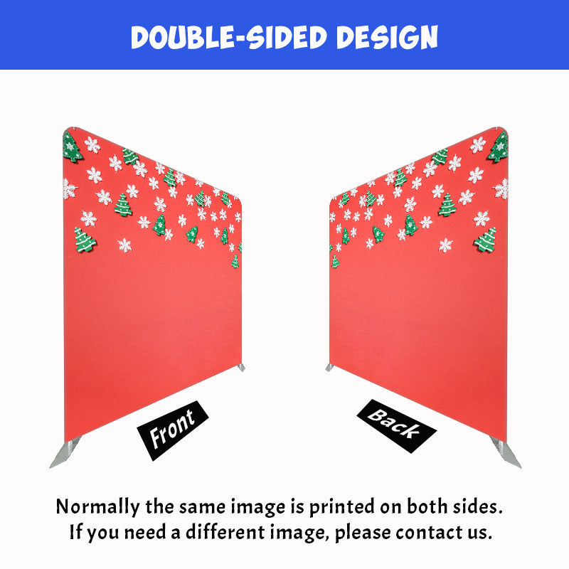 Snowflakes Pine Tree Red Christmas Double Sided Backdrop - Layoris