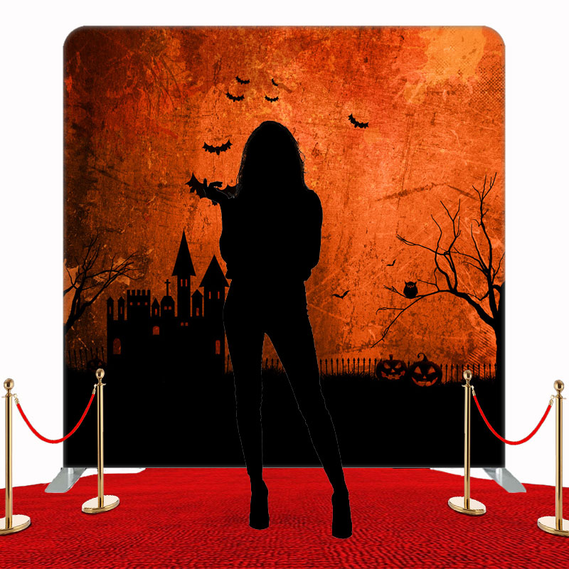 Orange Wall Bat Castle Double Sided Backdrop - Layoris