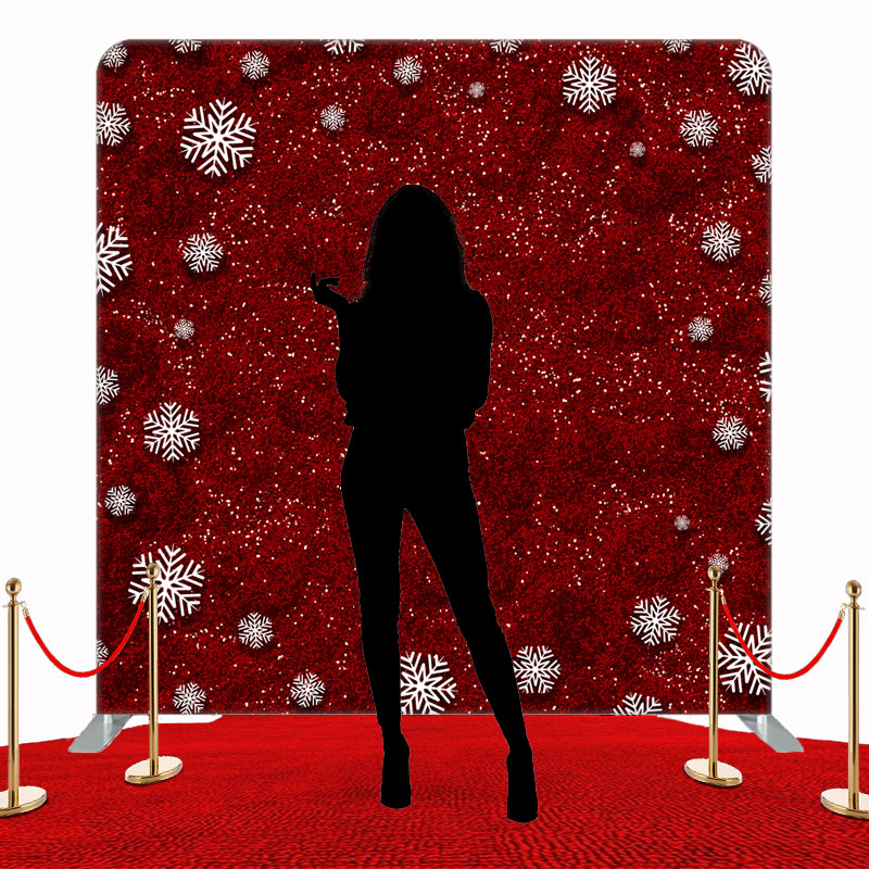Sparkling Red And Snowflakes Double Sided Backdrop - Layoris