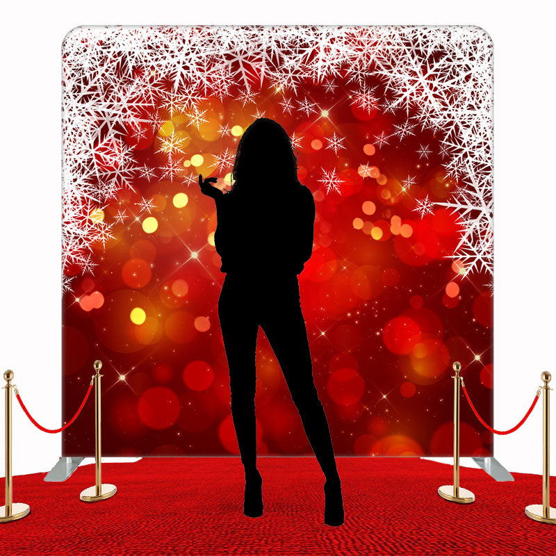 Snowflakes Light Bokeh Red Christmas Double Sided Backdrop - Layoris