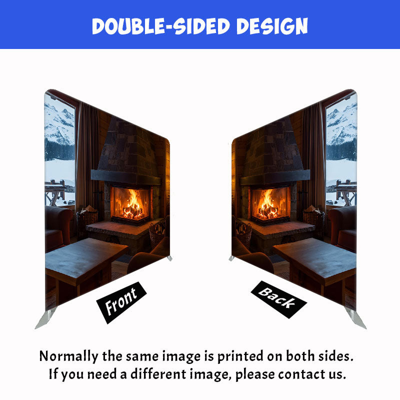Burning Fireplace Christmas Double Sided Backdrop - Layoris