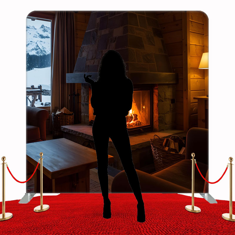 Burning Fireplace Christmas Double Sided Backdrop - Layoris