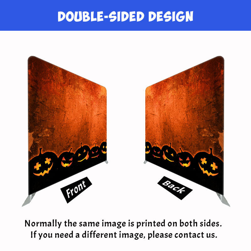Smiley Pumpkin Orange Wall Halloween Double Sided Backdrop - Layoris