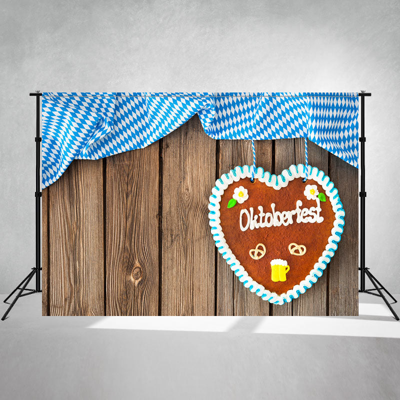 Wood Grain Fabric Love Heart Oktoberfest Backdrop - Layoris