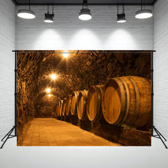 Tokaj Wine Cellar Tunnel Oak Barrels Backdrop - Layoris