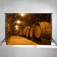 Tokaj Wine Cellar Tunnel Oak Barrels Backdrop - Layoris