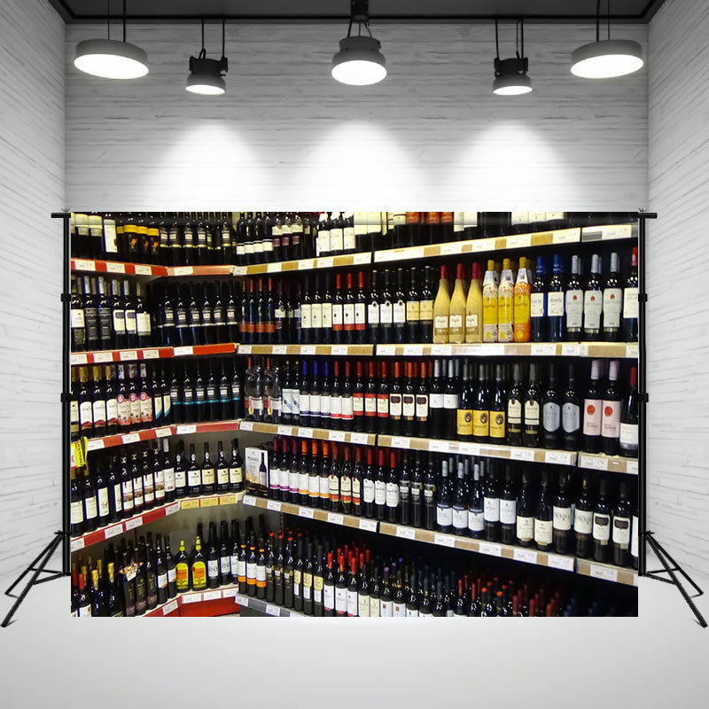 Store Shelf With Wine Bottles Backdrop - Layoris