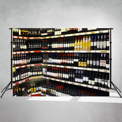 Store Shelf With Wine Bottles Backdrop - Layoris