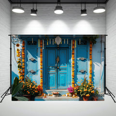Blue Gatehouse Decorated For Diwali Backdrop - Layoris