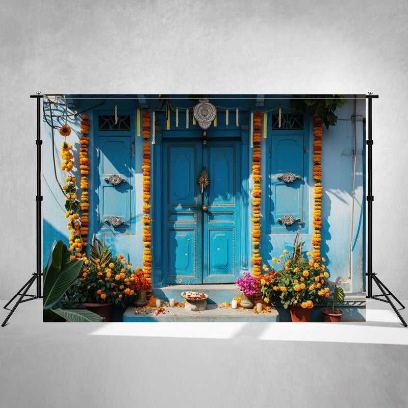 Blue Gatehouse Decorated For Diwali Backdrop - Layoris