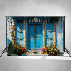 Blue Gatehouse Decorated For Diwali Backdrop - Layoris