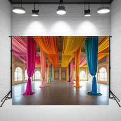 Hall Decorated With Colorful Curtains Diwali Backdrop - Layoris