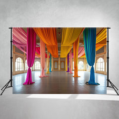 Hall Decorated With Colorful Curtains Diwali Backdrop - Layoris