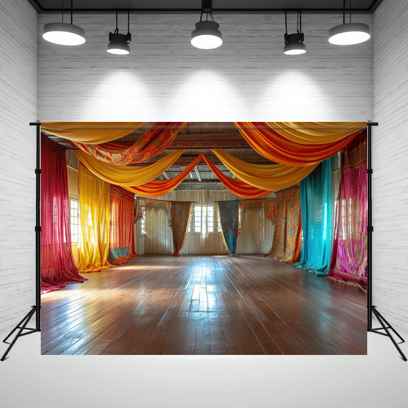 Hall Decorated With Curtains Diwali Photo Backdrop - Layoris