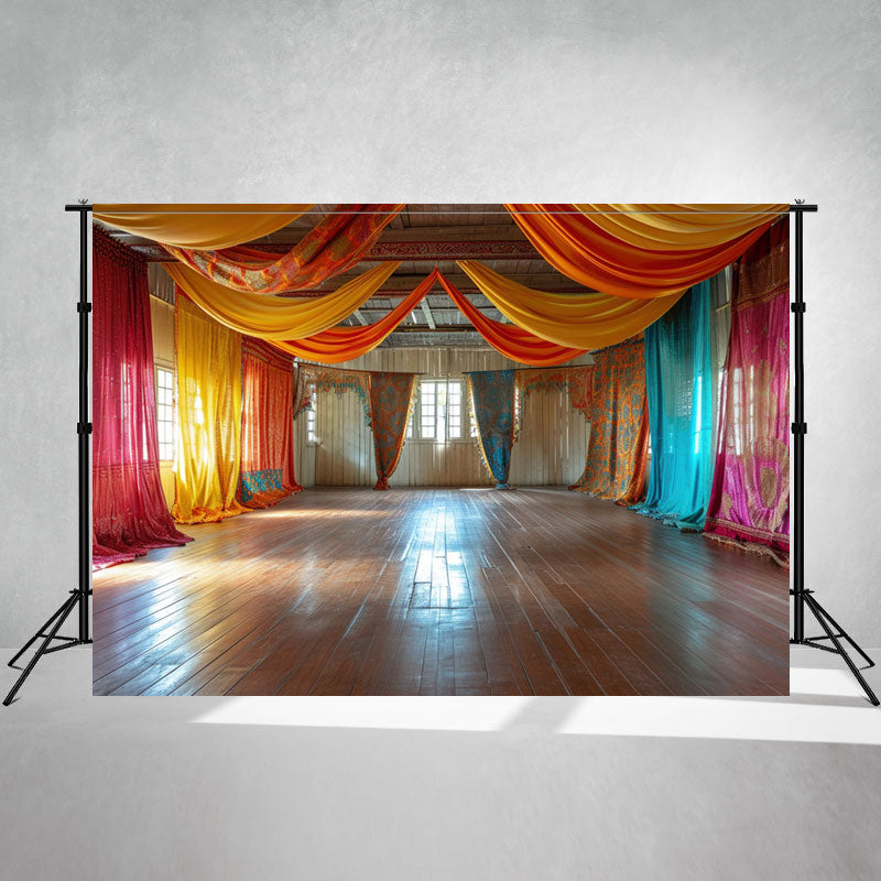Hall Decorated With Curtains Diwali Photo Backdrop - Layoris