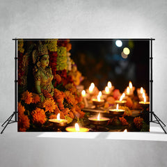 Lakshmi Goddess Statue Candle Diwali Backdrop - Layoris