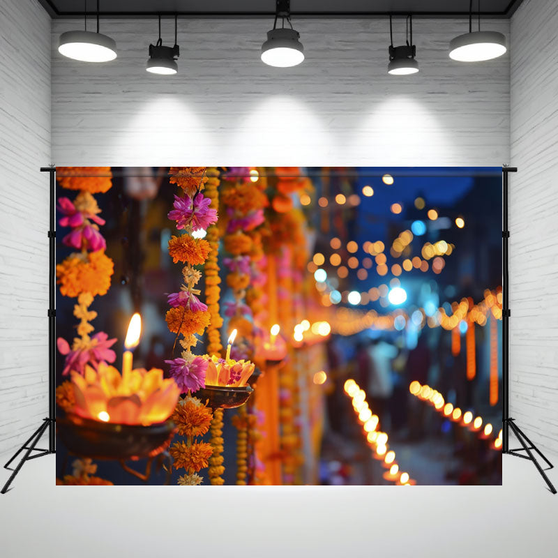 Candles Flowers Diwali Photography Backdrop - Layoris
