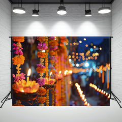 Candles Flowers Diwali Photography Backdrop - Layoris