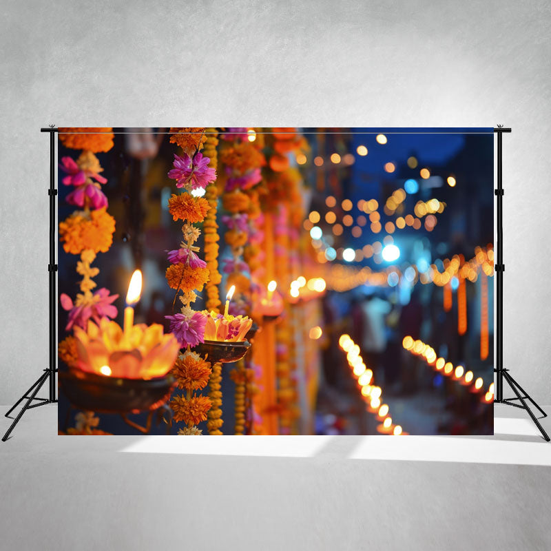Candles Flowers Diwali Photography Backdrop - Layoris
