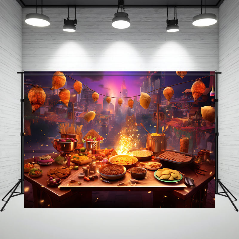 City Sumptuous Dinner Diwali Theme Photo Backdrop - Layoris