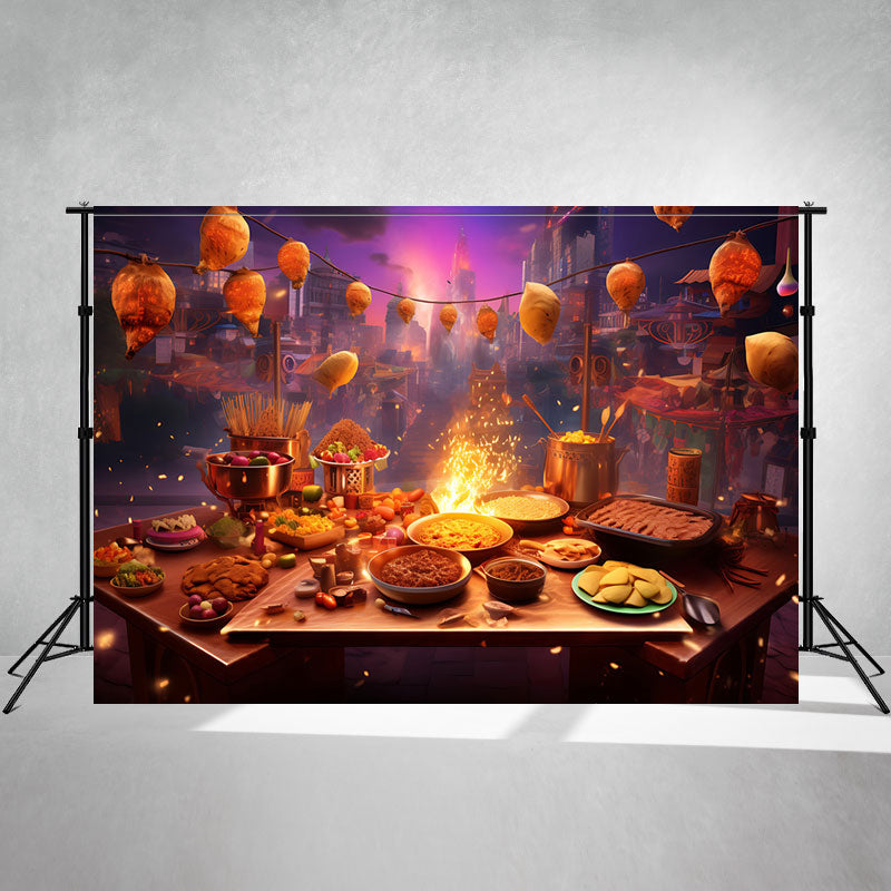 City Sumptuous Dinner Diwali Theme Photo Backdrop - Layoris