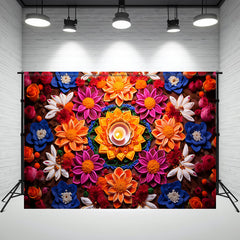 Colorful Blooming Flowers And Candles Diwali Backdrop - Layoris