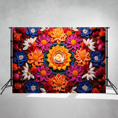 Colorful Blooming Flowers And Candles Diwali Backdrop - Layoris