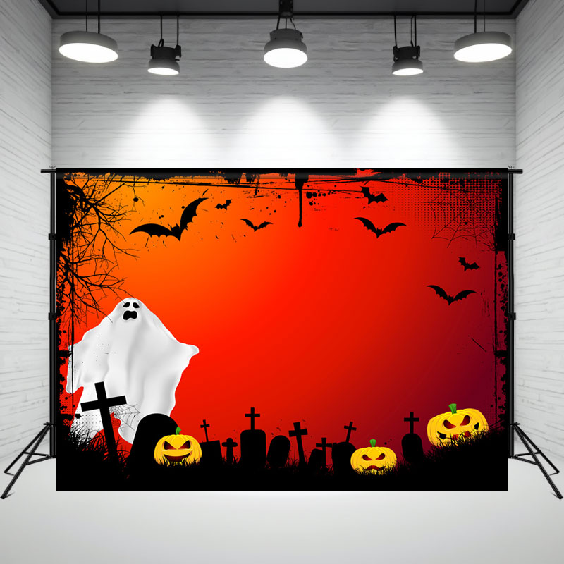 Graveyard Spooky Pumpkins Halloween Photo Backdrop - Layoris