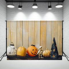Skull Pumpkin Wooden Board Halloween Photo Backdrop - Layoris
