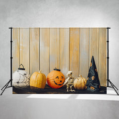 Skull Pumpkin Wooden Board Halloween Photo Backdrop - Layoris