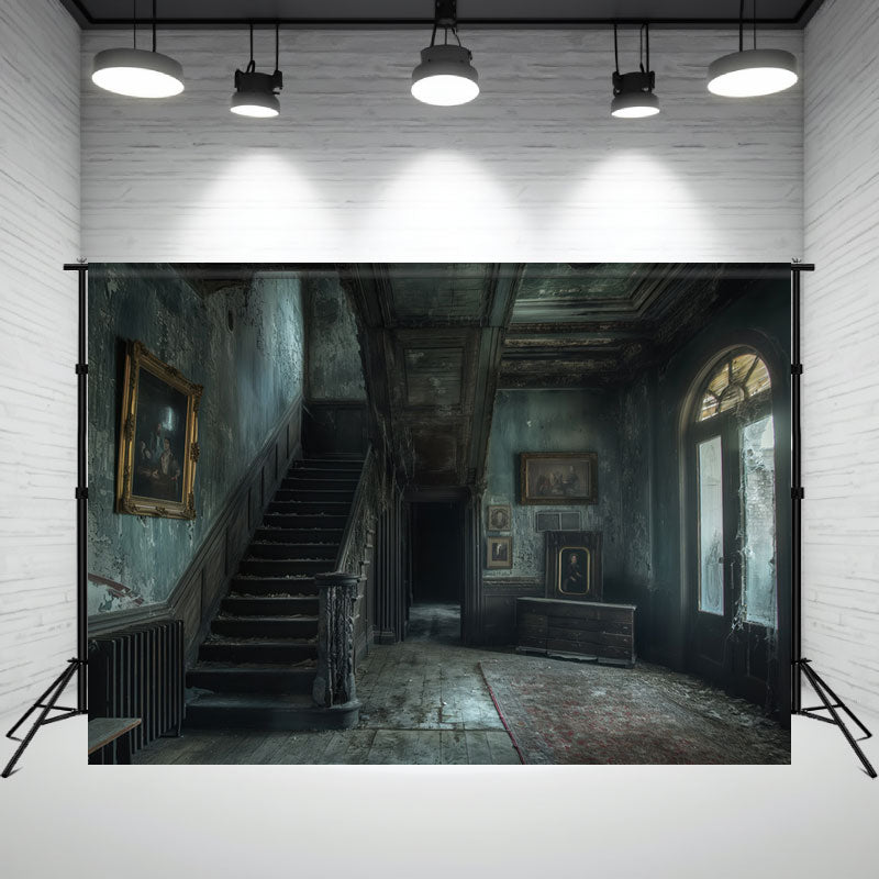 Spooky Old Stairs Halloween Architectural Backdrop - Layoris