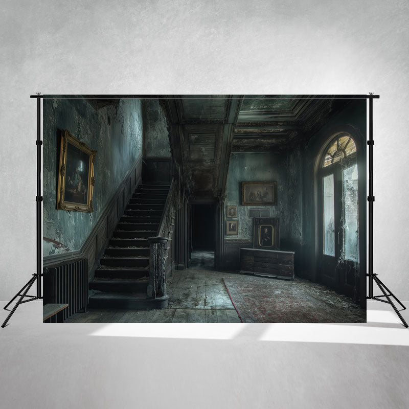 Spooky Old Stairs Halloween Architectural Backdrop - Layoris